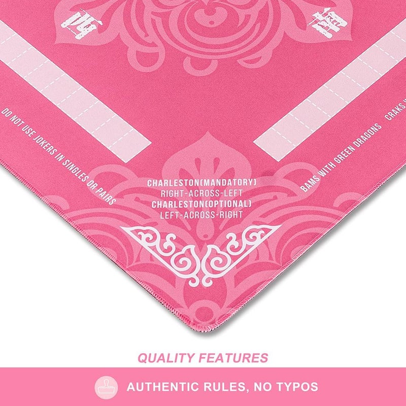 TANSOREX Mahjong Mat for Table with Printed American Rules & Carry Bag, 32.4x32.4 Inch Non-Slip Silent Tabletop Gaming Mat for American Mahjong & Tile Games (Pink) - Image 3